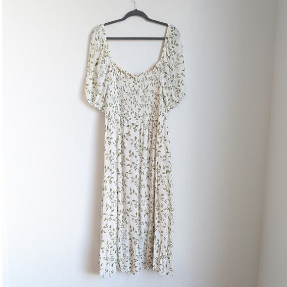 Reformation Meadow White Floral Print High Slit Smocked Midi Dress , size 3X - Picture 2 of 10